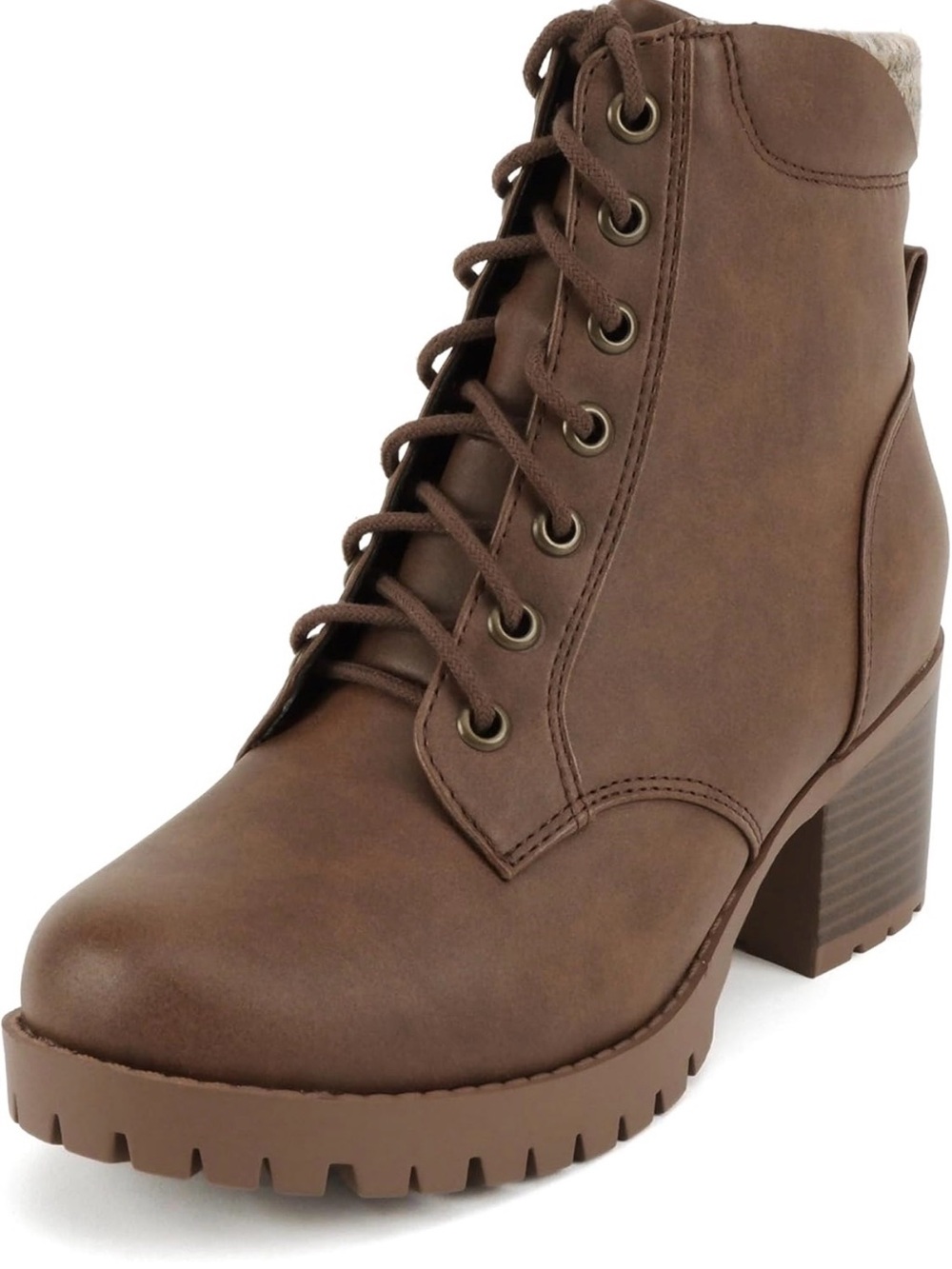 Soda Single Lug Sole Chunky Heel Combat Ankle Boot Lace up w/Side Zipper - Picture 11 of 12